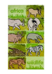 Linolschnitt, acht afrikanische Tiere